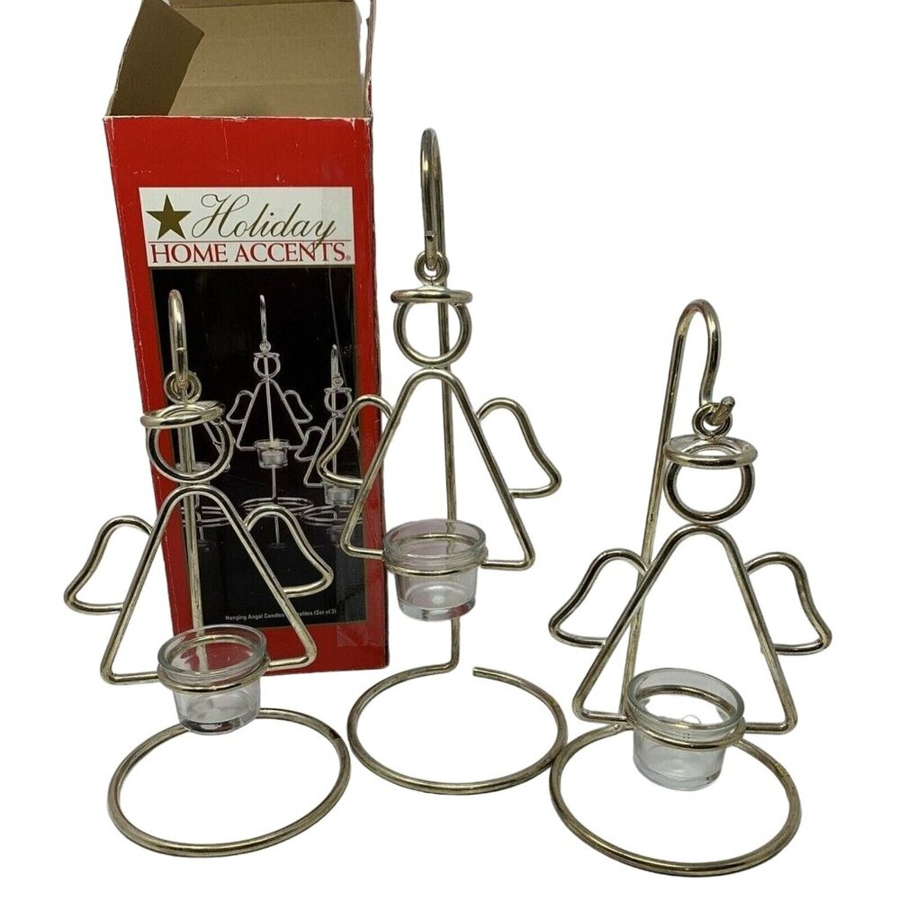 Hanging Angel Tealight Candle Holders Metal Standing Christmas Holiday Decor
